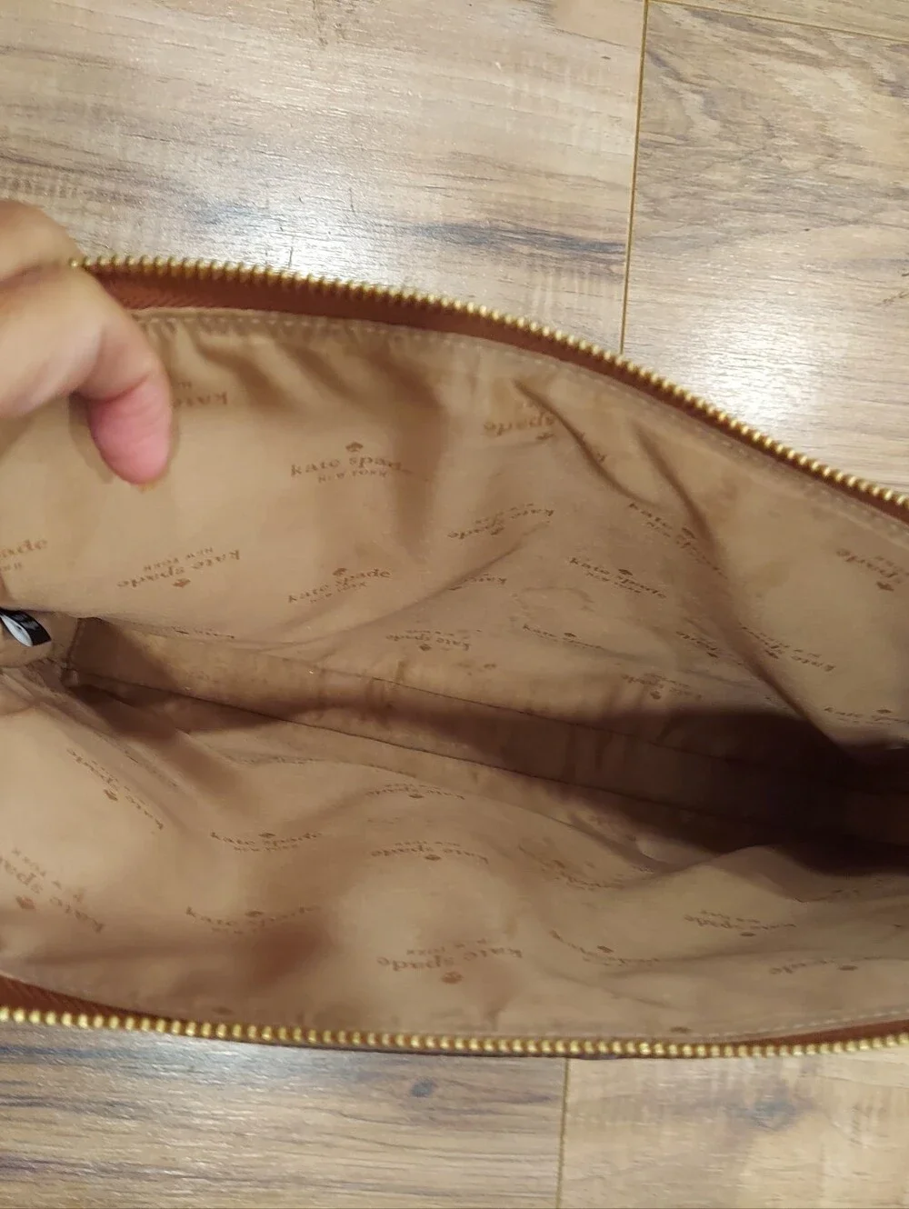 Kate Spade (Gingerbread)Pebbled Leather Zip Top Laptop Sleeve Computer Bag Large
